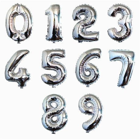 Ballong siffror 0-9 50 cm födelsedagsballonger, Silver